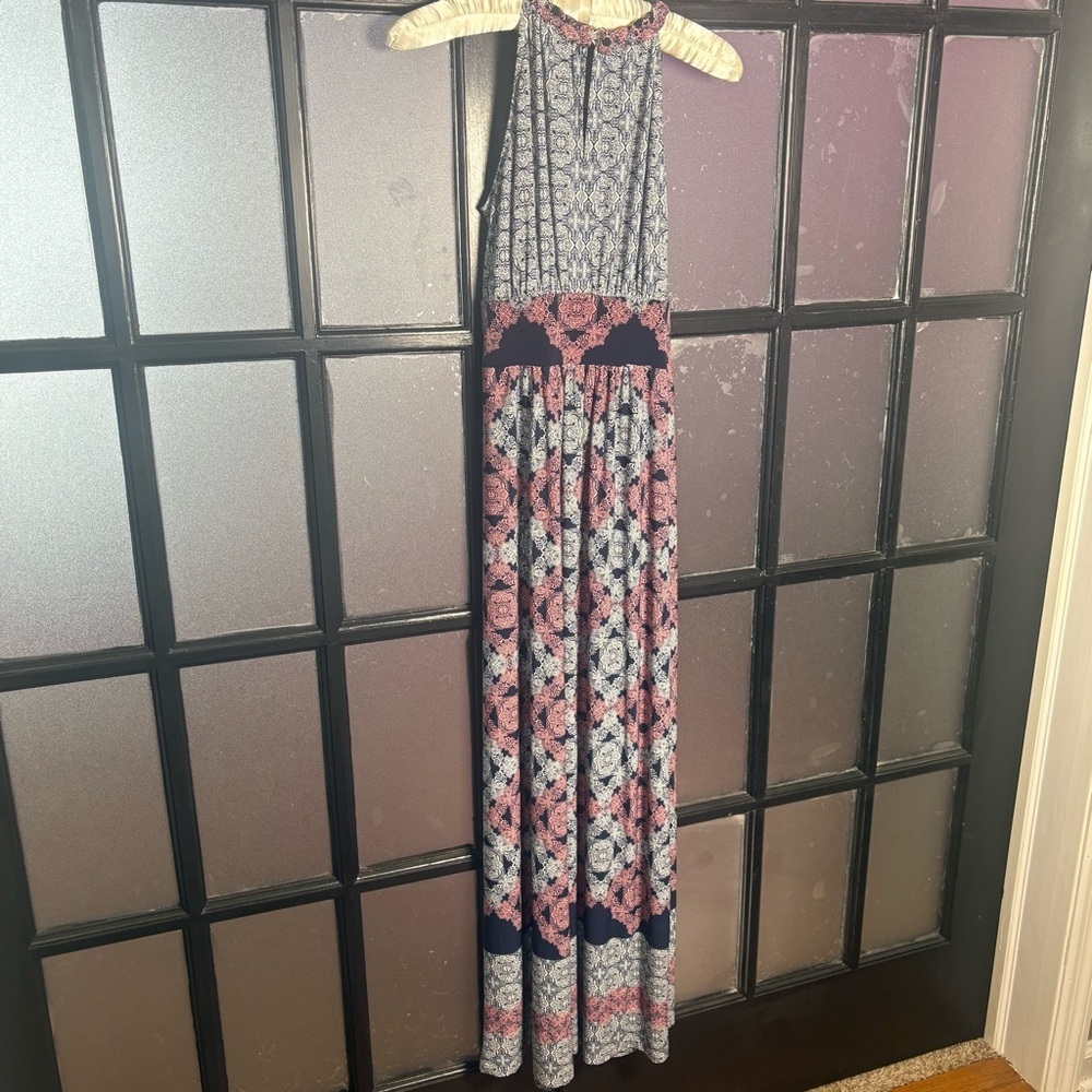 Wisp Petites Boho Maxi Dress Navy Pink Paisley Sleeveless US 2P - Picture 4 of 10